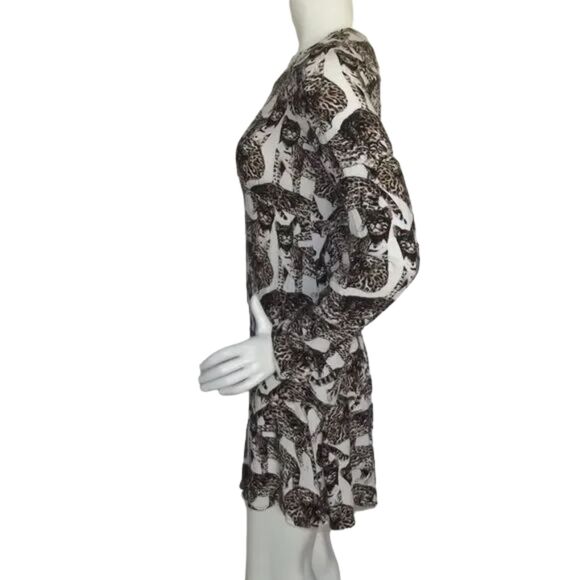 H&M Mini Dress, 4, Wild Cats, White/Brown, Long sleeves, big keyhole back - Picture 7 of 15